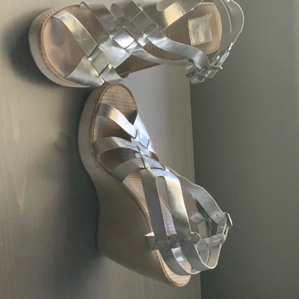 Silver Strappy Wedge Sandals